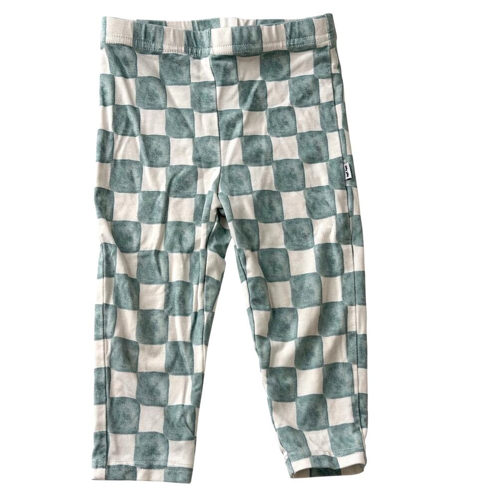 Little Sleepies Play Baby Blue White Checkered Leggings Pants Size 6-12 Months